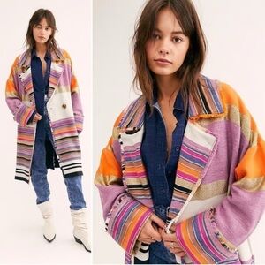 Free People Orange Horizon Broad Stripe Double-Breasted Blazer Jacket Large
